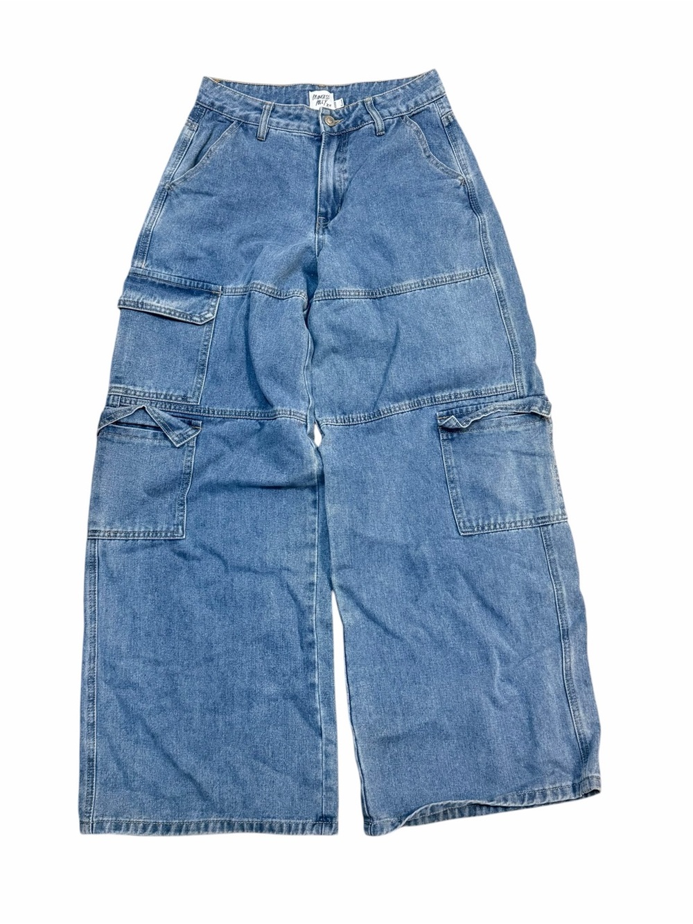 Princess Polly Wide Leg Cargo Jeans Light Wash High Rise Y2K US 2